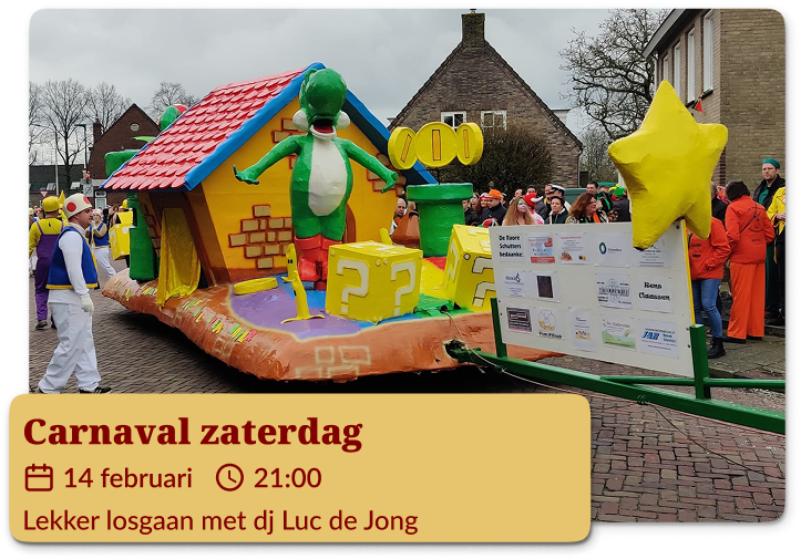 Carnaval zaterdag lekker losgaan met dj Luc de Jong 14 februari