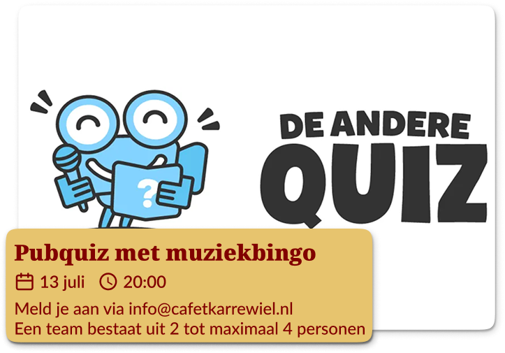 Pubquiz met muziekbingo 13 juli